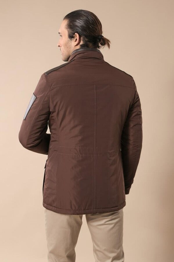 Leather Modeled Brown Slim Fit Quilted Jacket - Wessi