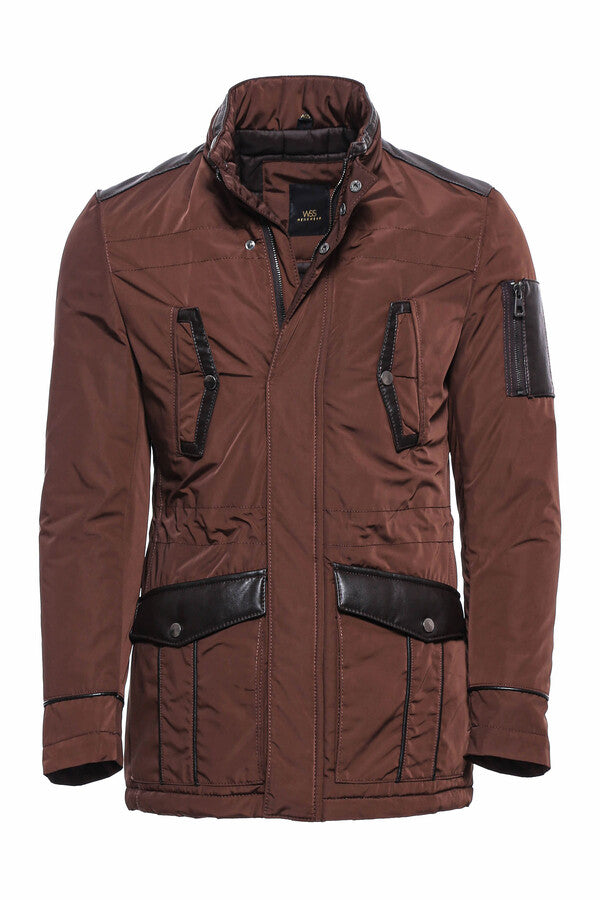 Leather Modeled Brown Slim Fit Quilted Jacket - Wessi