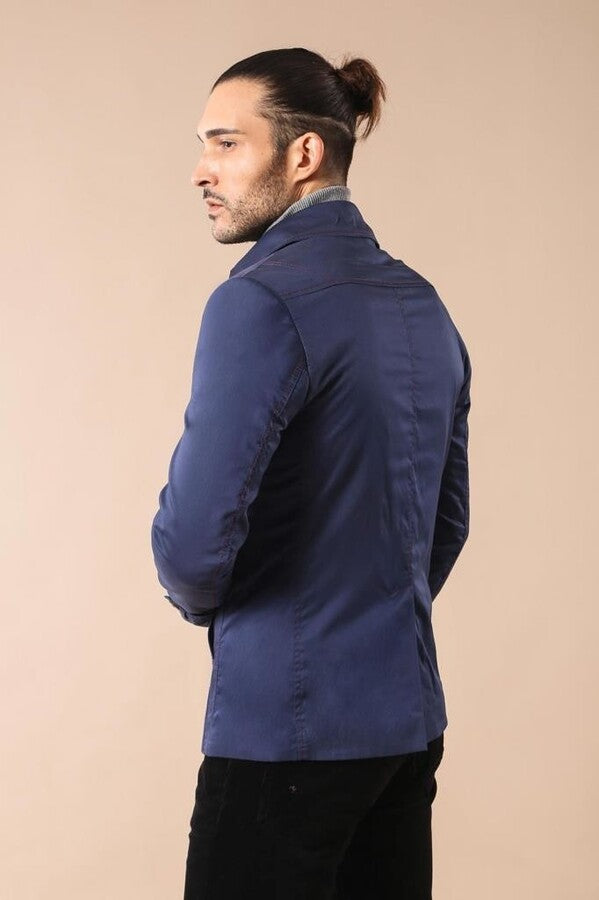 Navy Blue Cotton Trench Coat - Wessi