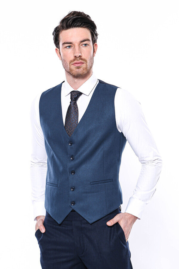 Navy Blue Plain Men's Vest | Wessi