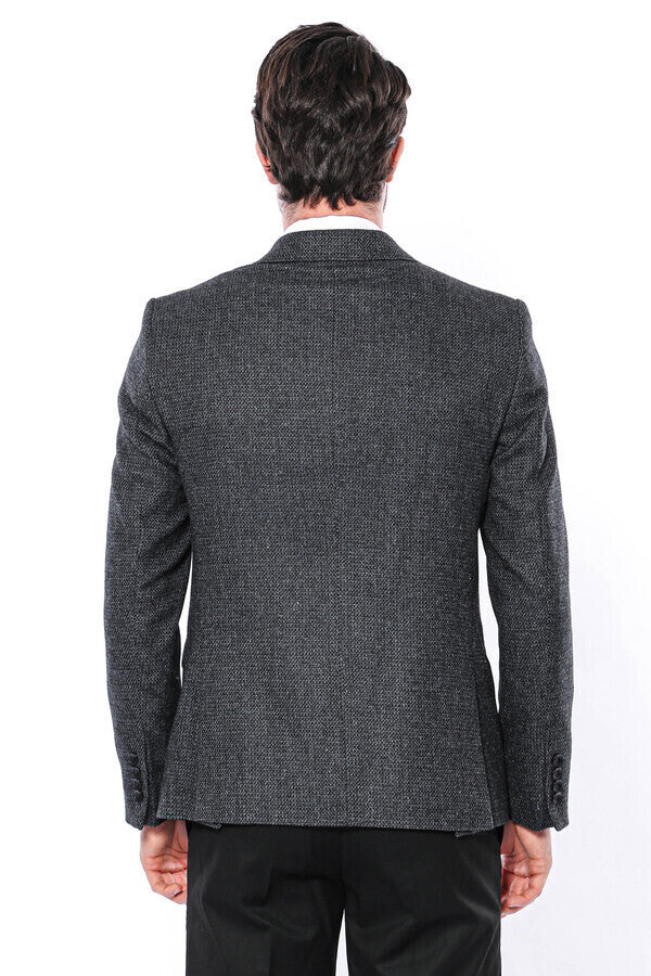 Peak Lapel Dark Grey Blazer - Wessi