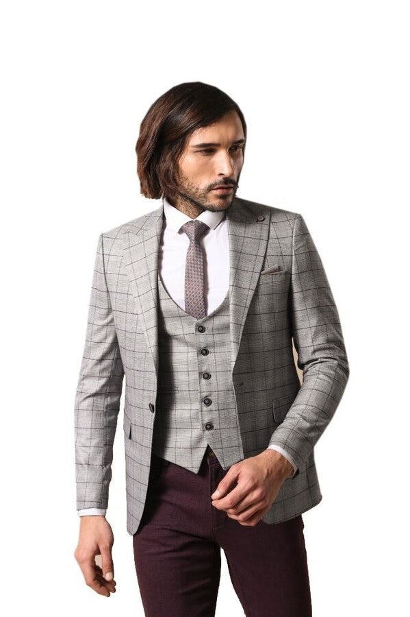 Blazer negro a cuadros con chaleco gris - Wessi