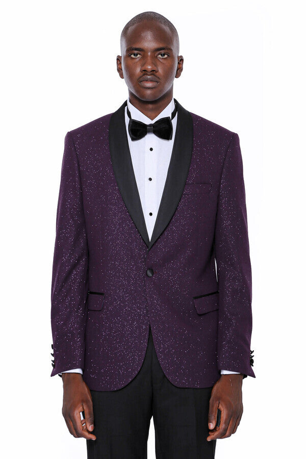 Purple Shawl Lapel Tuxedo Jacket - Wessi