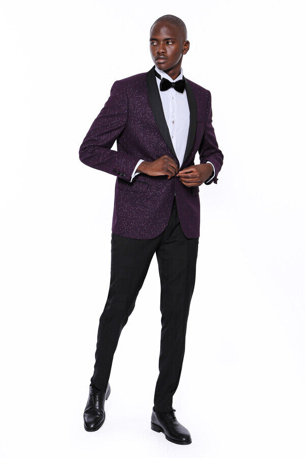 Purple Shawl Lapel Tuxedo Jacket - Wessi