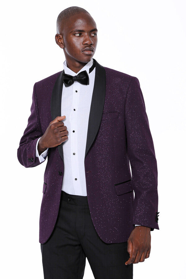 Purple Shawl Lapel Tuxedo Jacket - Wessi