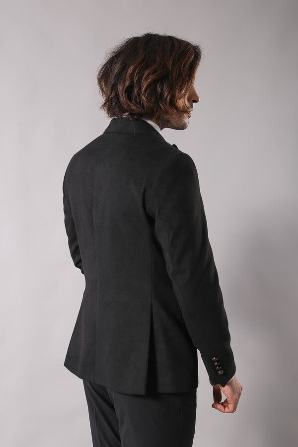 Single Button Pointed Collar Black Blazer - Wessi