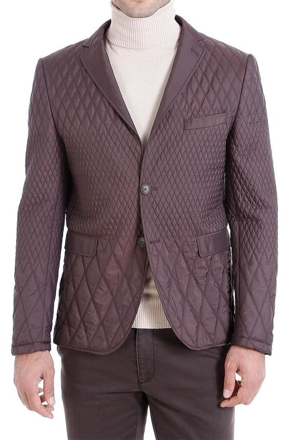 Slim Fit Brown Quilted Blazer - Wessi