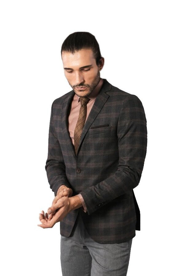 Slimfit Plaid Wool Blazer - Wessi