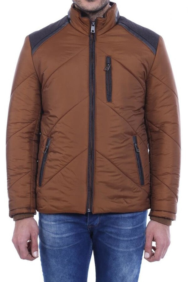 Tan Quilted Down Men Coat - Wessi