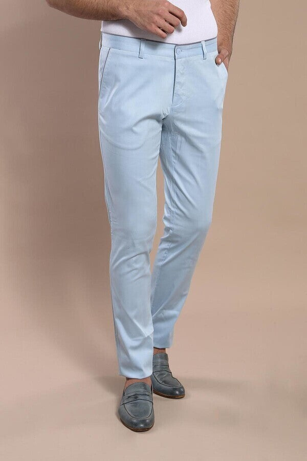 Flap Pockets Cotton Blue Men Pants - Wessi