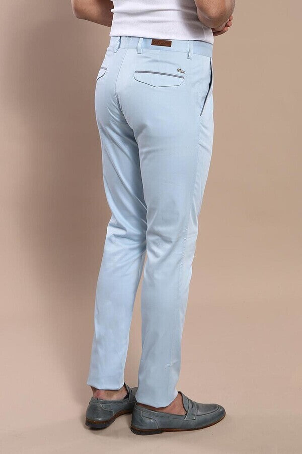 Flap Pockets Cotton Blue Men Pants - Wessi