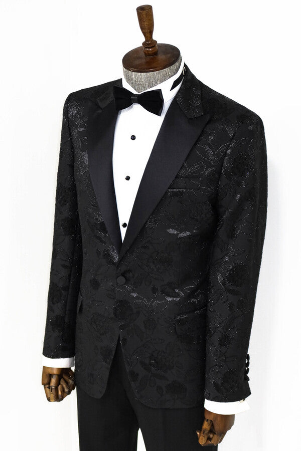 Blazer de fiesta para hombre con estampado floral en color negro - Wessi