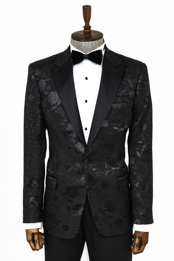 Blazer de fiesta para hombre con estampado floral en color negro - Wessi