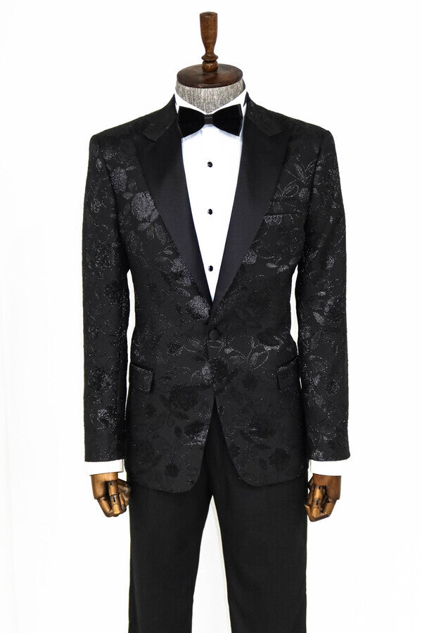 Blazer de fiesta para hombre con estampado floral en color negro - Wessi