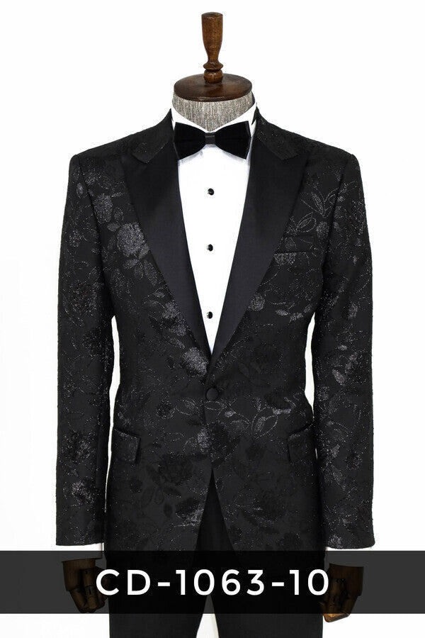 Floral Patterned Black Men Prom Blazer - Wessi