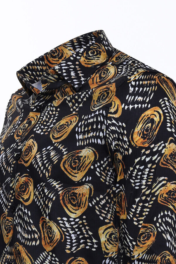 Camisa ajustada de manga larga con estampado floral para hombre, color negro - Wessi