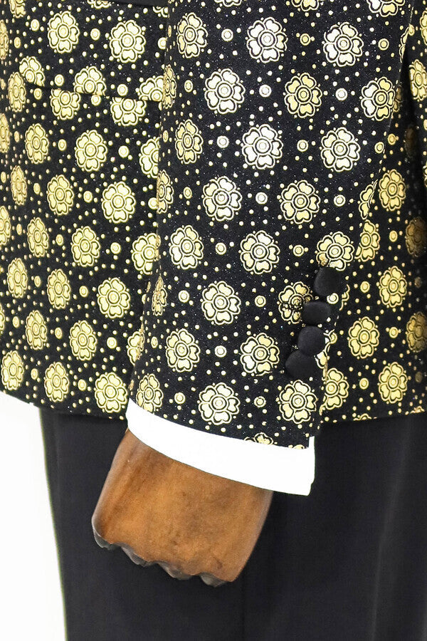 Blazer de fiesta para hombre con solapa de pico y estampado floral en color negro - Wessi