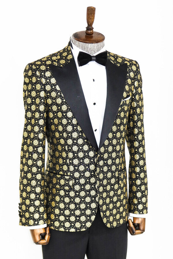 Blazer de fiesta para hombre con solapa de pico y estampado floral en color negro - Wessi