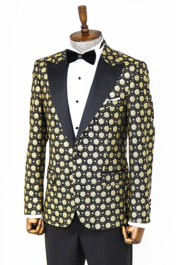 Blazer de fiesta para hombre con solapa de pico y estampado floral en color negro - Wessi