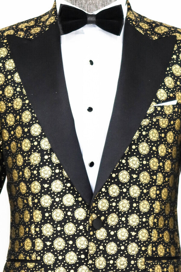 Blazer de fiesta para hombre con solapa de pico y estampado floral en color negro - Wessi