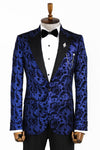 Floral Patterned Peak Lapel Navy Blue Men Prom Blazer - Wessi