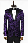 Floral Patterned Peak Lapel Purple Men Prom Blazer - Wessi