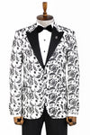 Floral Patterned Peak Lapel White Men Prom Blazer - Wessi