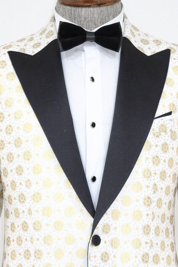 Blazer de fiesta para hombre con solapa de pico y estampado floral en color blanco - Wessi