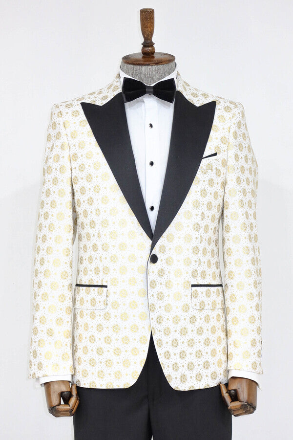 Blazer de fiesta para hombre con solapa de pico y estampado floral en color blanco - Wessi