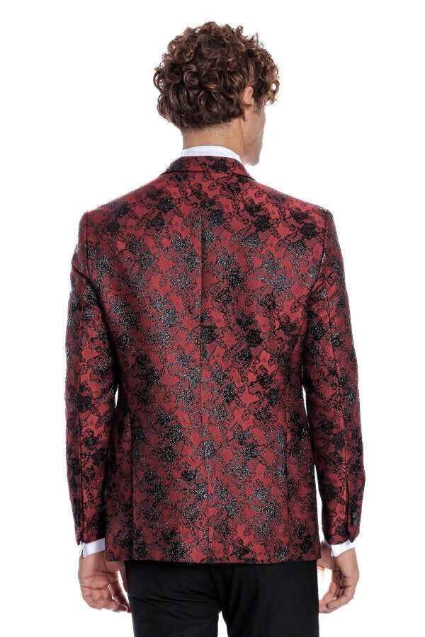 Blazer de fiesta ajustado con estampado floral color burdeos para hombre - Wessi