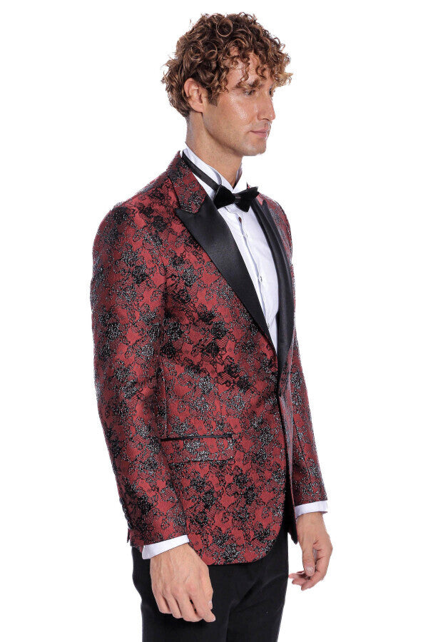 Blazer de fiesta ajustado con estampado floral color burdeos para hombre - Wessi