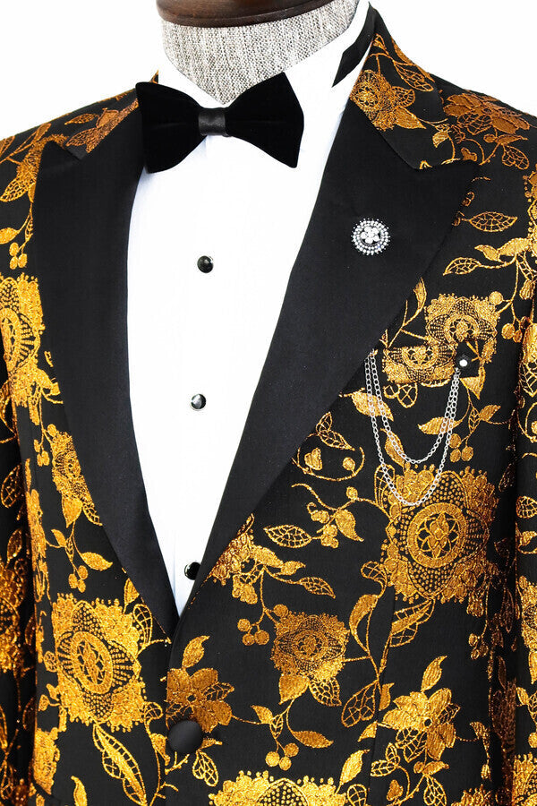 Blazer de fiesta ajustado con estampado floral en amarillo para hombre - Wessi