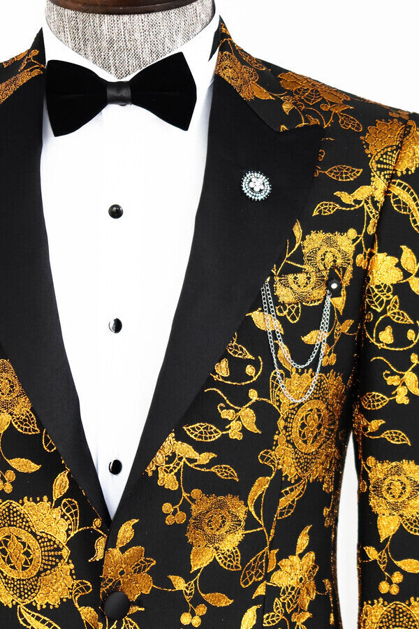 Blazer de fiesta ajustado con estampado floral en amarillo para hombre - Wessi