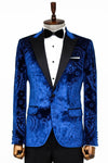 Blazer de fiesta para hombre de terciopelo azul marino con estampado floral - Wessi