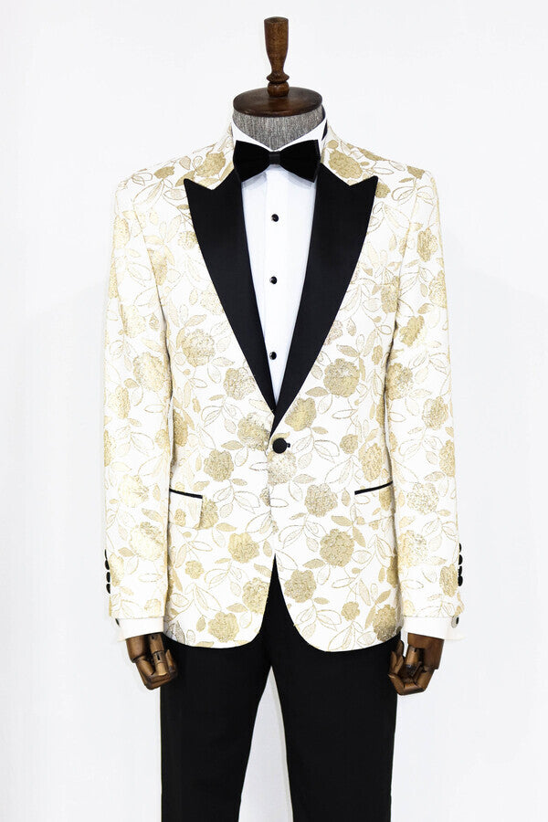 Blazer de fiesta para hombre blanco con estampado floral - Wessi