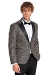 Flower Embroidered Pattern Black Men Prom Blazer - Wessi