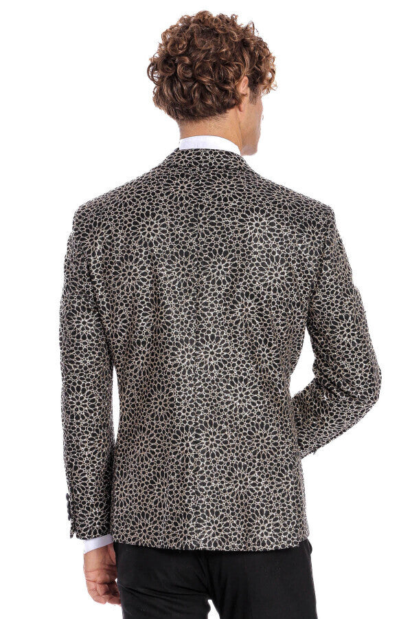 Blazer de fiesta para hombre con estampado de flores bordadas en color negro - Wessi