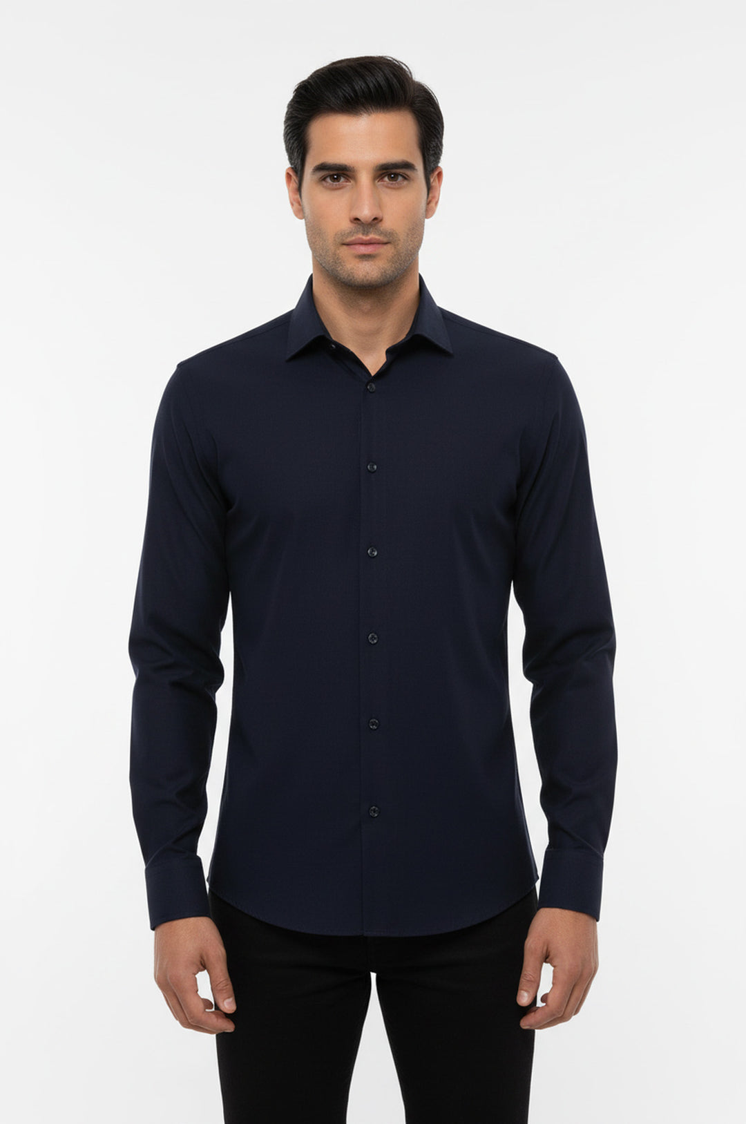 Plain Long Sleeves Regular Fit Navy Blue Men Shirt - Wessi