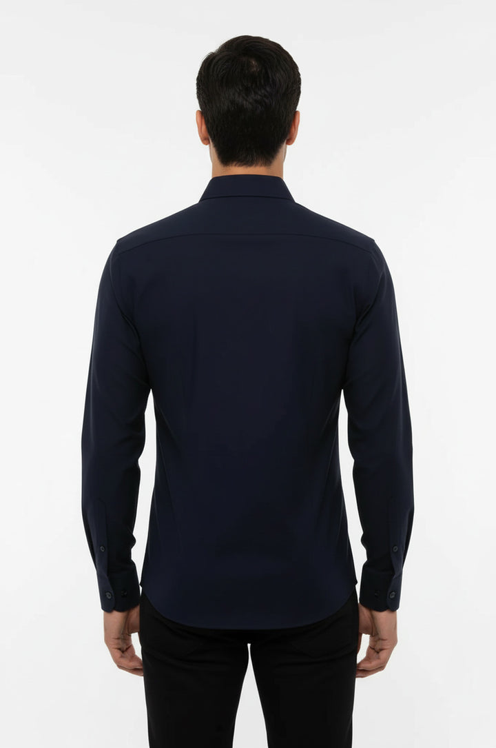 Plain Long Sleeves Regular Fit Navy Blue Men Shirt - Wessi