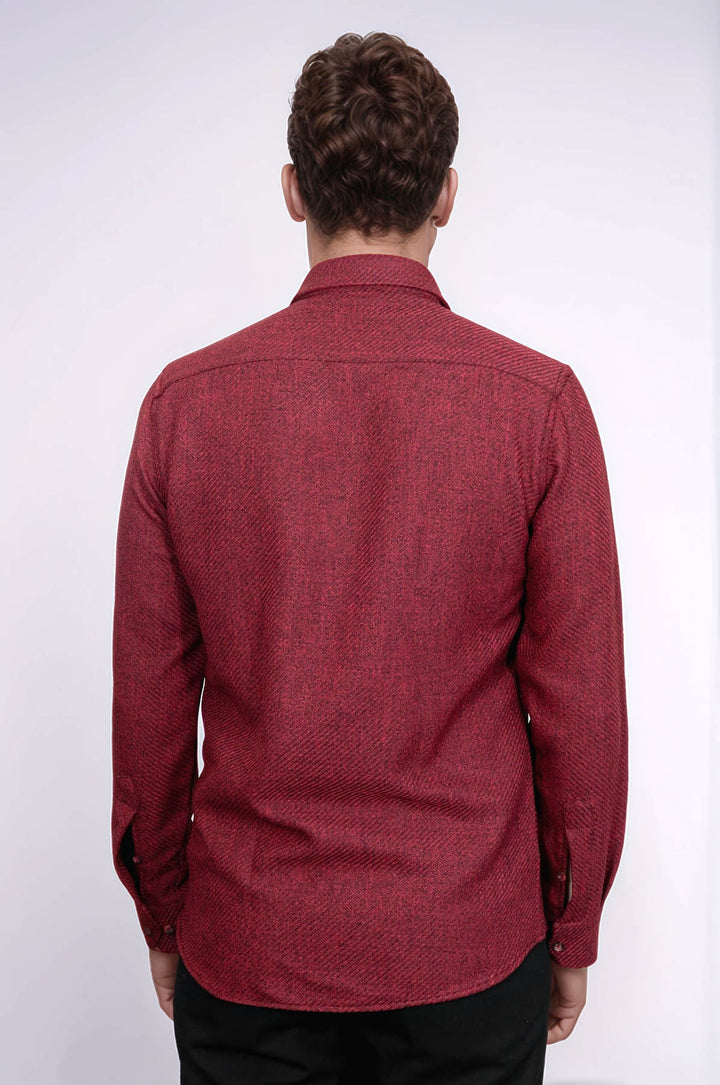 Slim Fit Cotton Plain Burgundy Men Lumberjack Shirt - Wessi