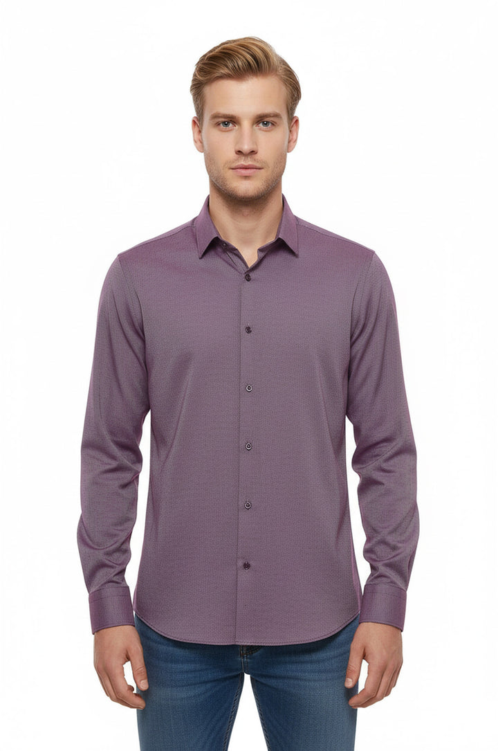 قميص طويل الأكمام منقوش باللون العنابي - ويسي