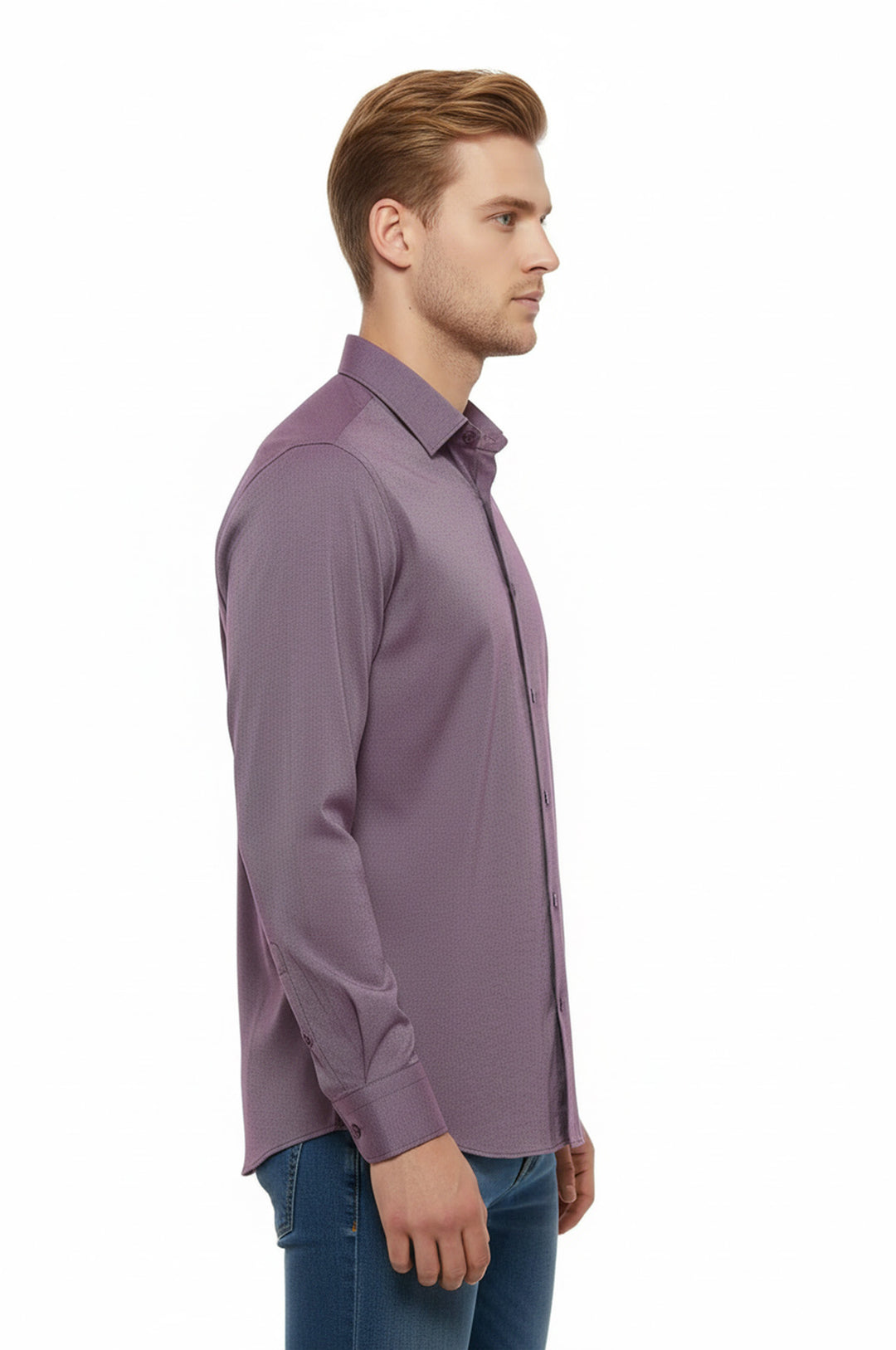 قميص طويل الأكمام منقوش باللون العنابي - ويسي