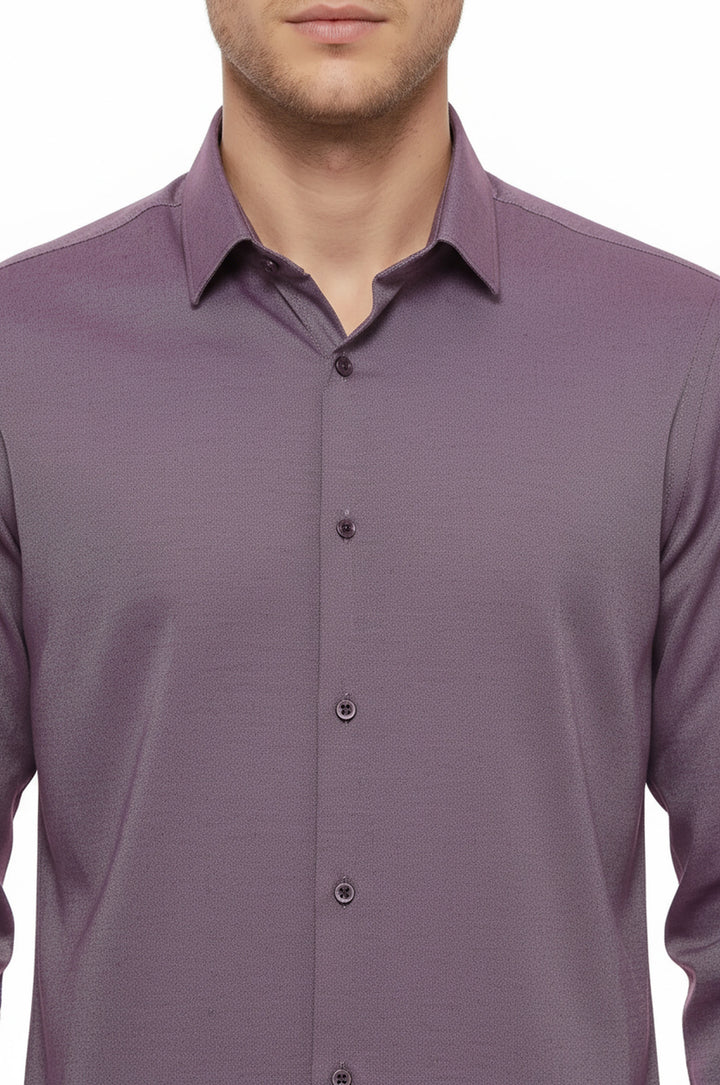 قميص طويل الأكمام منقوش باللون العنابي - ويسي