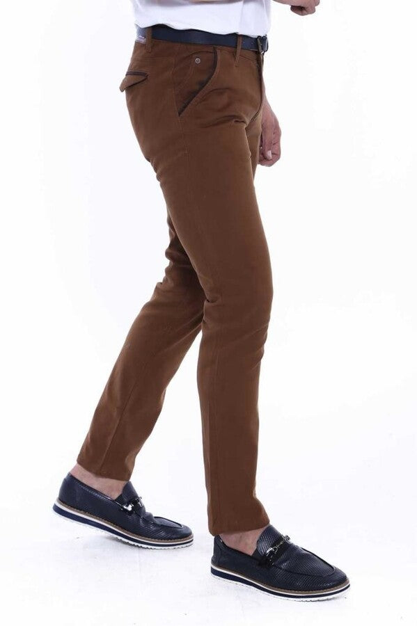 Gabardin Brown Men Pants - Wessi