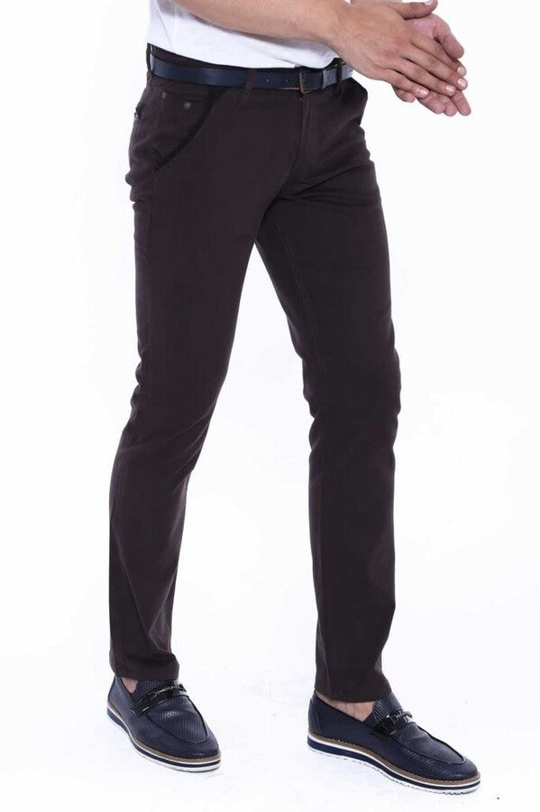 Pantalones de hombre de color marrón oscuro de gabardina - Wessi