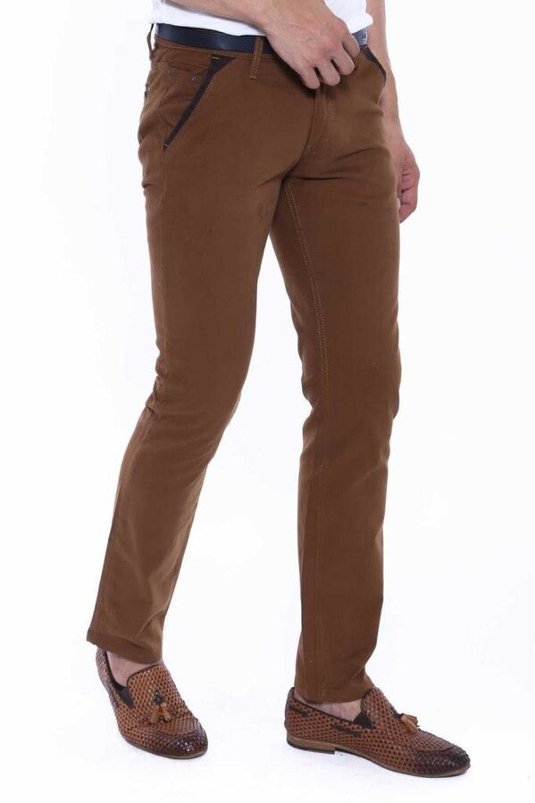 Gabardin Pockets Brown Men Pants - Wessi