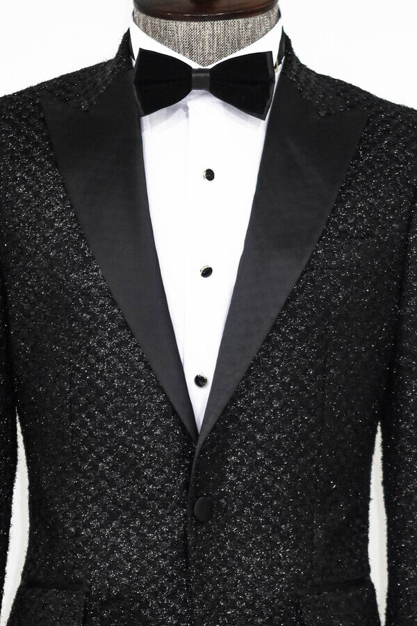 Blazer de fiesta para hombre con estampado de cuadros vichy y purpurina en color negro - Wessi