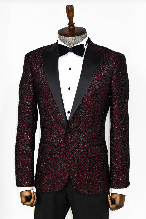 Blazer de fiesta para hombre con estampado de cuadros vichy en color burdeos brillante - Wessi