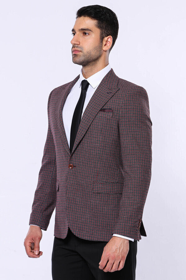 Gingham Slim Fit Single Button Black Men Blazer - Wessi