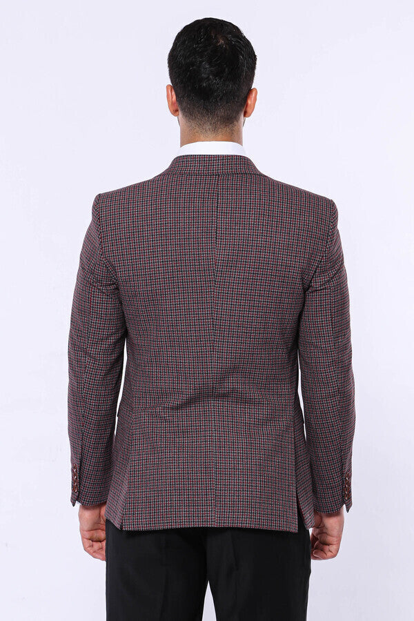 Gingham Slim Fit Single Button Black Men Blazer - Wessi